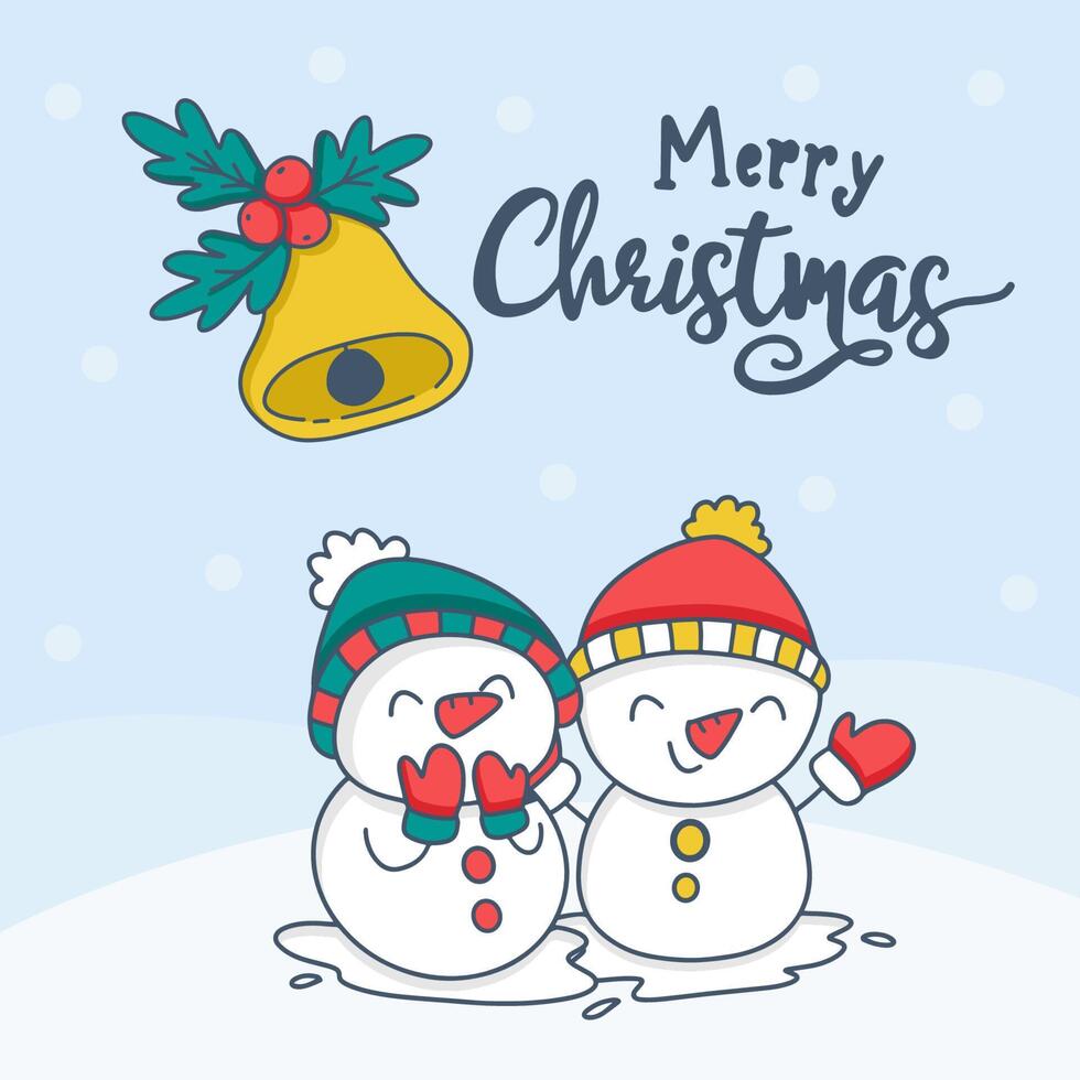 Merry Christmas card con adorabile pupazzo di neve con scritte vettore