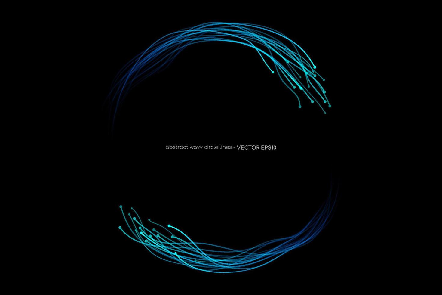 linee di luce blu dinamiche ondulate astratte cerchio ricciolo cornice rotonda isolata su sfondo nero in tecnologia concettuale, rete neurale, neurologia, scienza, musica. vettore