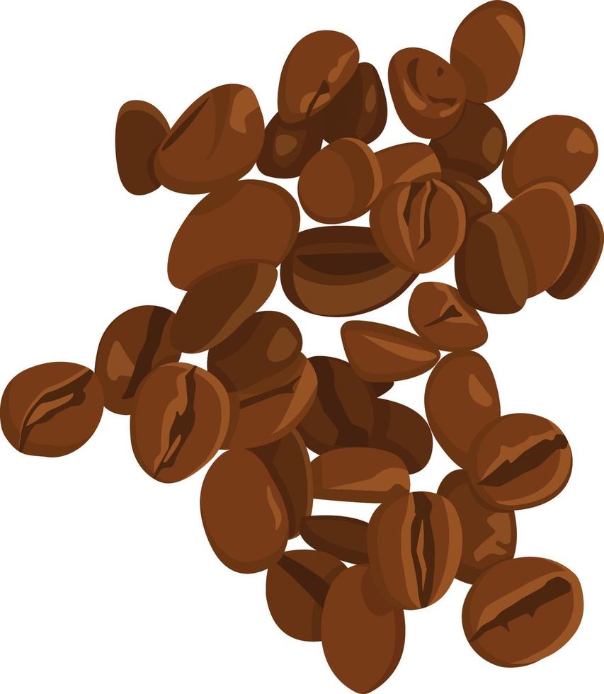 una manciata di chicchi di caffè realistici. caffè tostato marrone. arabica, robusta. chicchi di caffè per espresso, americano, latte. un mucchio di grani. illustrazione vettoriale piatta