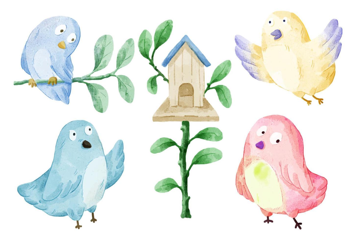 illustrazione vettoriale acquerello set di adorabile uccello per il tuo design.