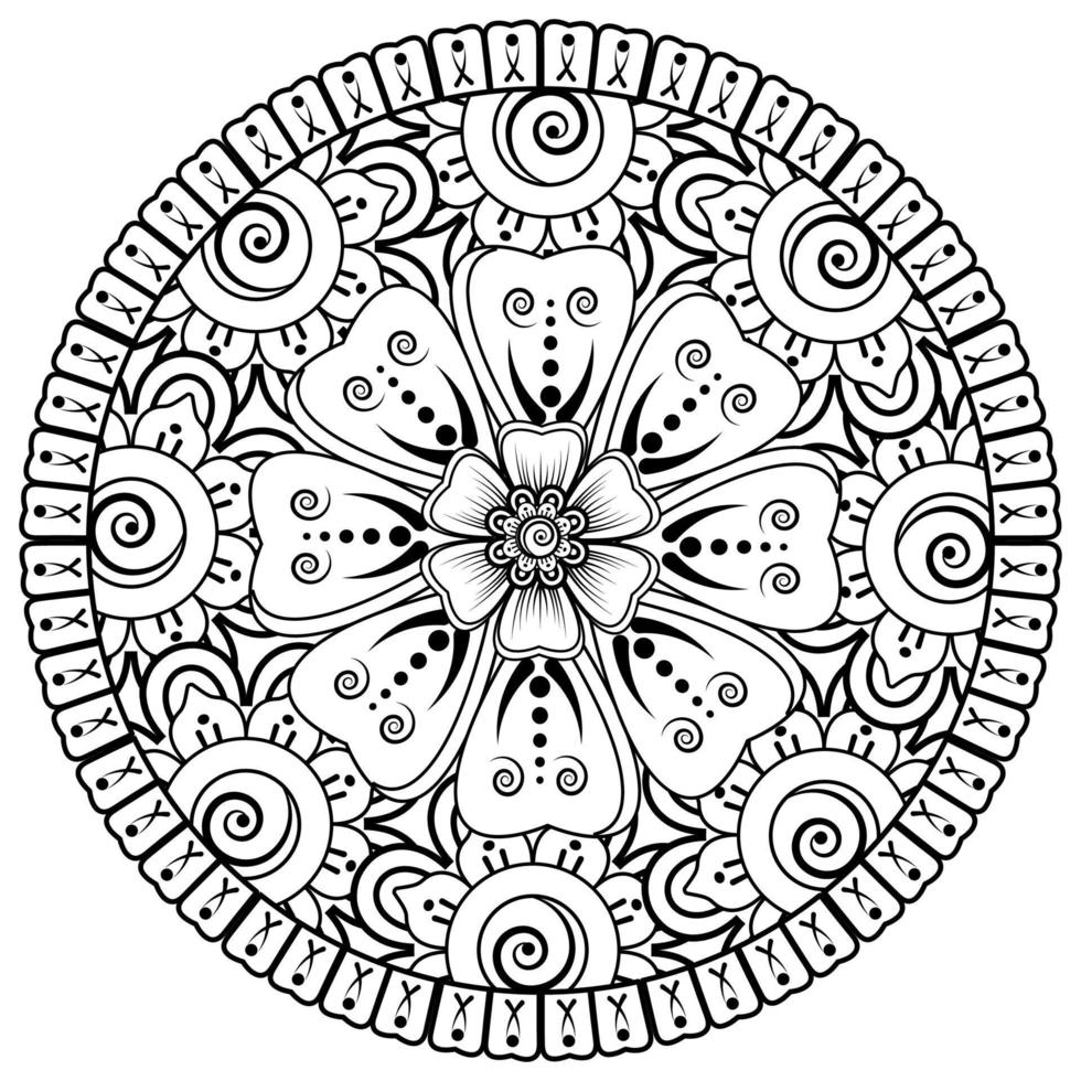 motivo circolare a forma di mandala per henné, mehndi, tatuaggio, decorazione. ornamento decorativo in stile etnico orientale. pagina del libro da colorare. vettore