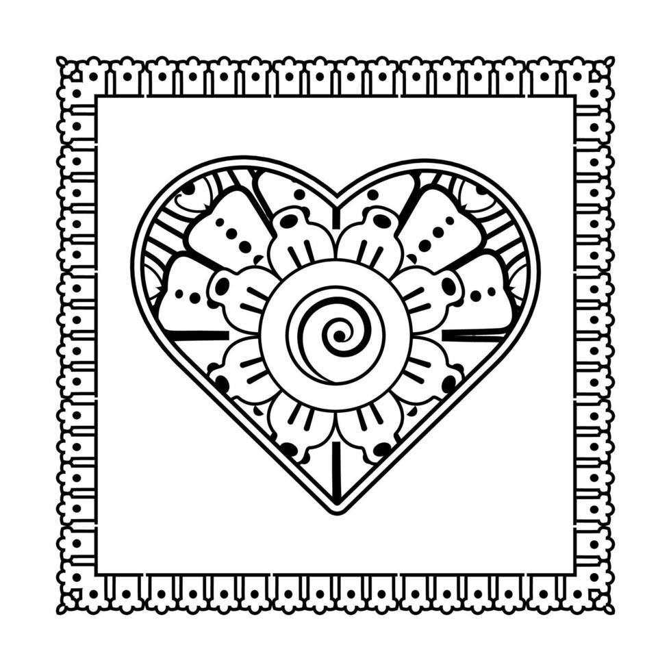 fiore mehndi con cornice a forma di cuore. decorazione in etnico orientale, ornamento scarabocchio. vettore