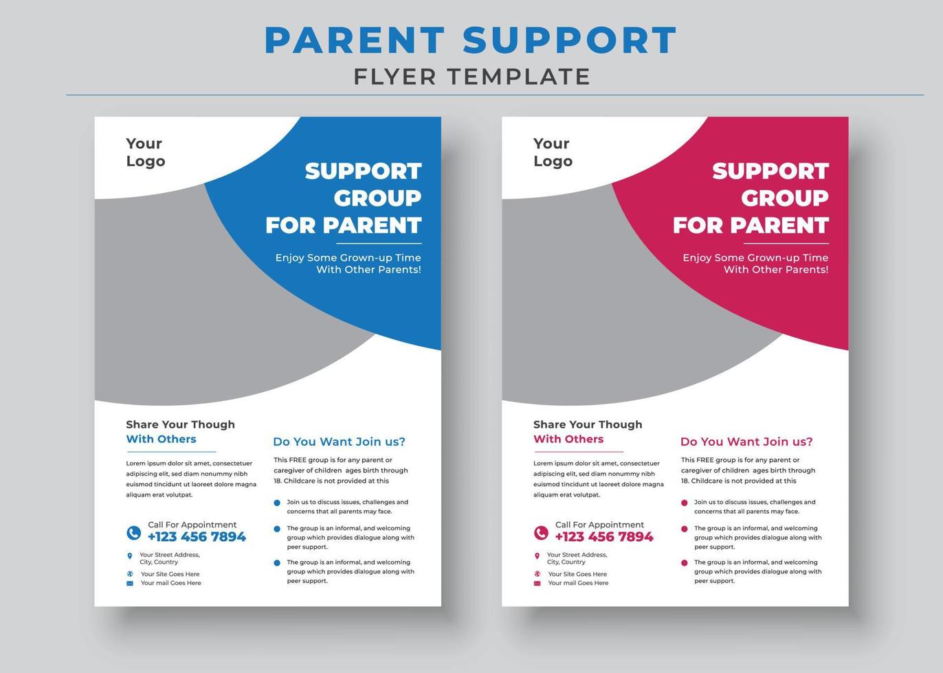 modello di volantino per il supporto dei genitori, gruppo di supporto per il volantino per i genitori vettore
