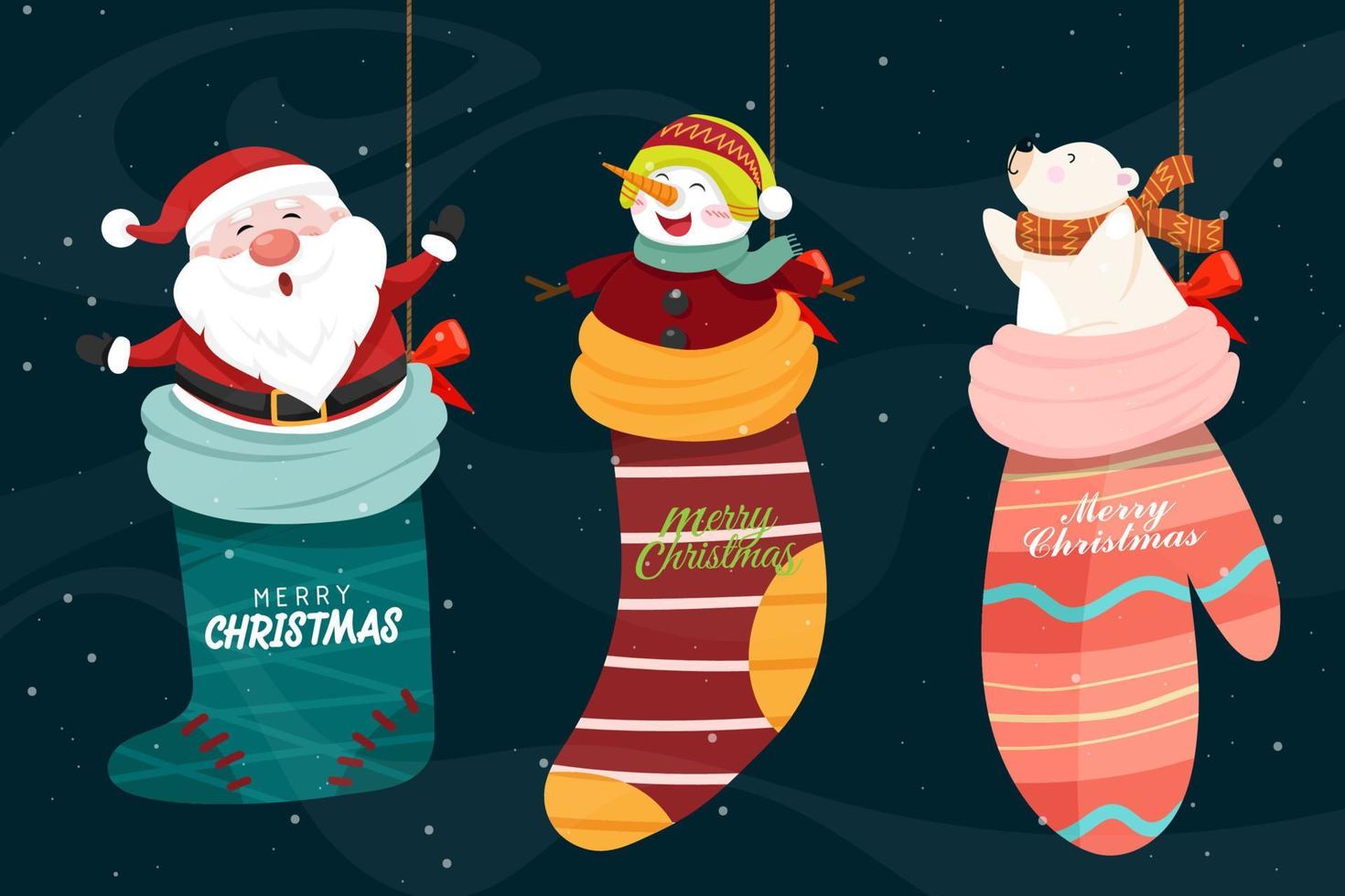 graziose calze appese decorate con elementi natalizi vettore
