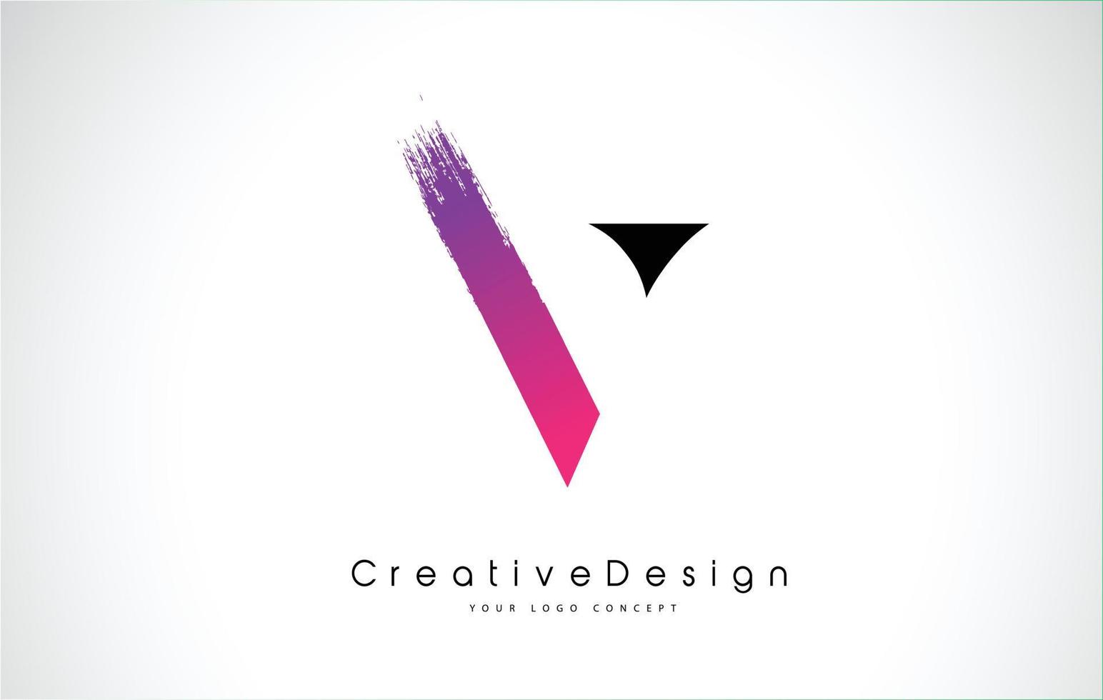 design del logo della lettera v con pennellata viola rosa creativa. vettore