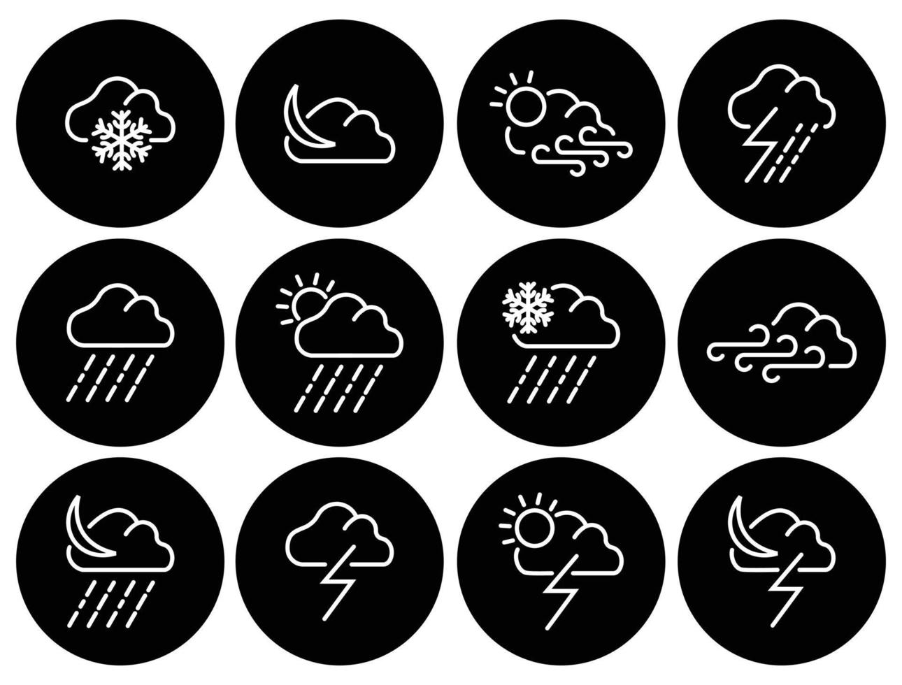 simboli vettoriali piatti meteo, previsioni del tempo - set di icone web di contorno