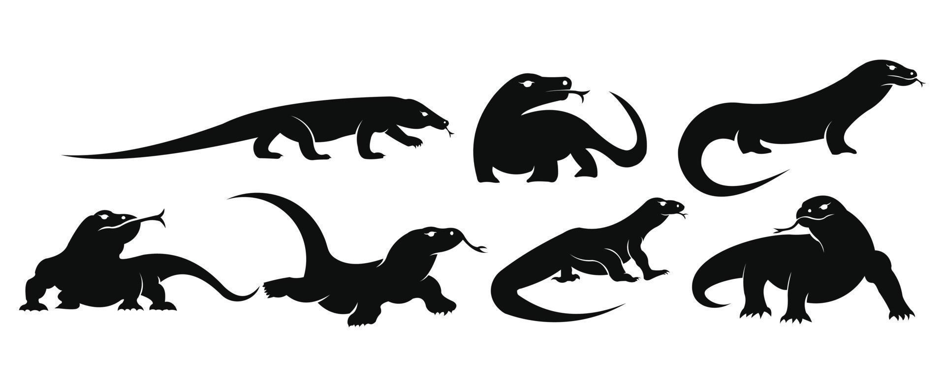 illustrazione vettoriale di ritratto di lucertola, silhouette drago di Komodo impostare sfondo bianco