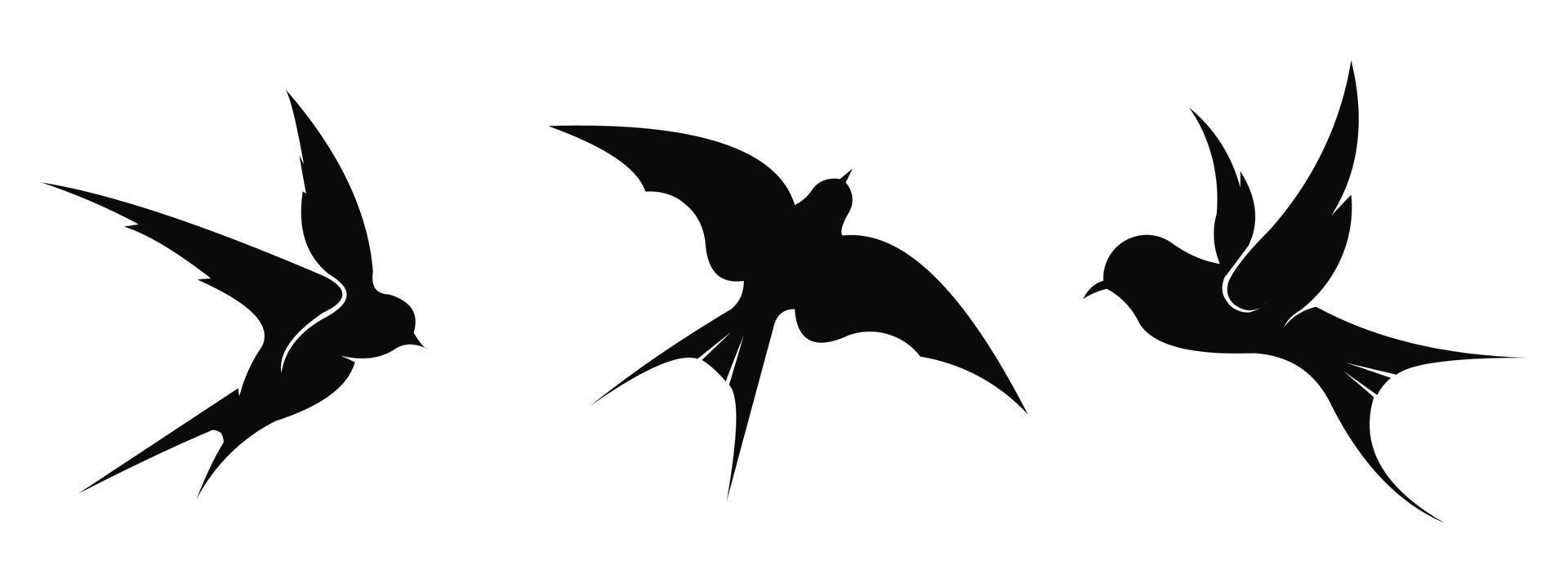 silhouette di uccelli in volo su sfondo bianco, uccelli primaverili o uccelli veloci nella folla del cielo vola. vettore