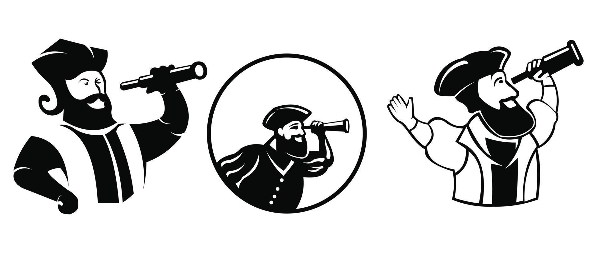 icona del pirata vettoriale. semplice illustrazione pirata piatta per emblema, logo, avatar, ecc. icona dell'obiettivo del cannocchiale vettore