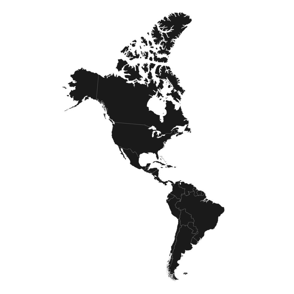 mappa nera del nord e del sud america vettore