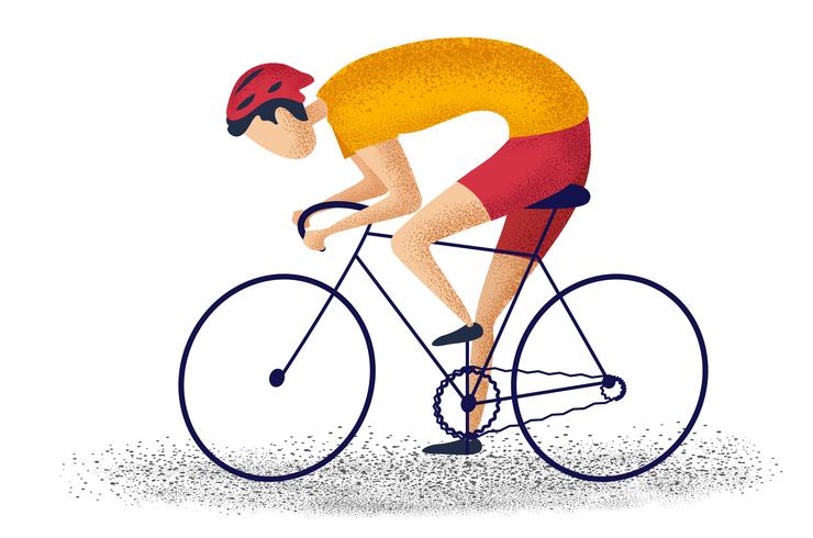 Equipaggi la bici di guida che cicla per la forma fisica su fondo bianco. personaggio dei cartoni animati vettore