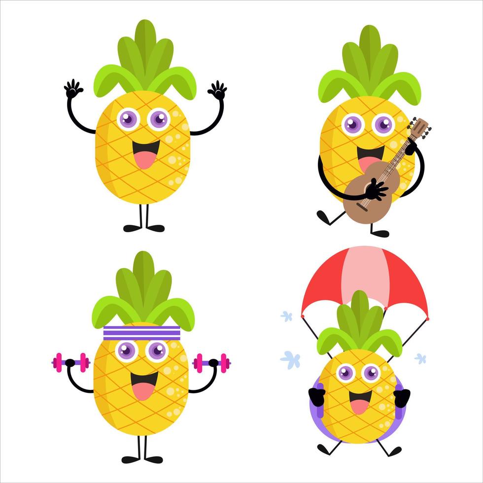 raccolta di simpatici personaggi di illustrazione di cartoni animati di ananas vettore