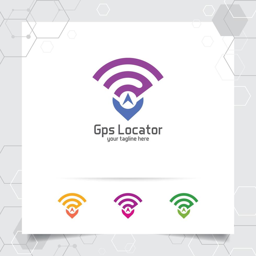 città individuare il vettore del logo con il concetto di localizzatore mappa pin e simbolo del segnale gps per viaggi, guida locale, gps e tour.