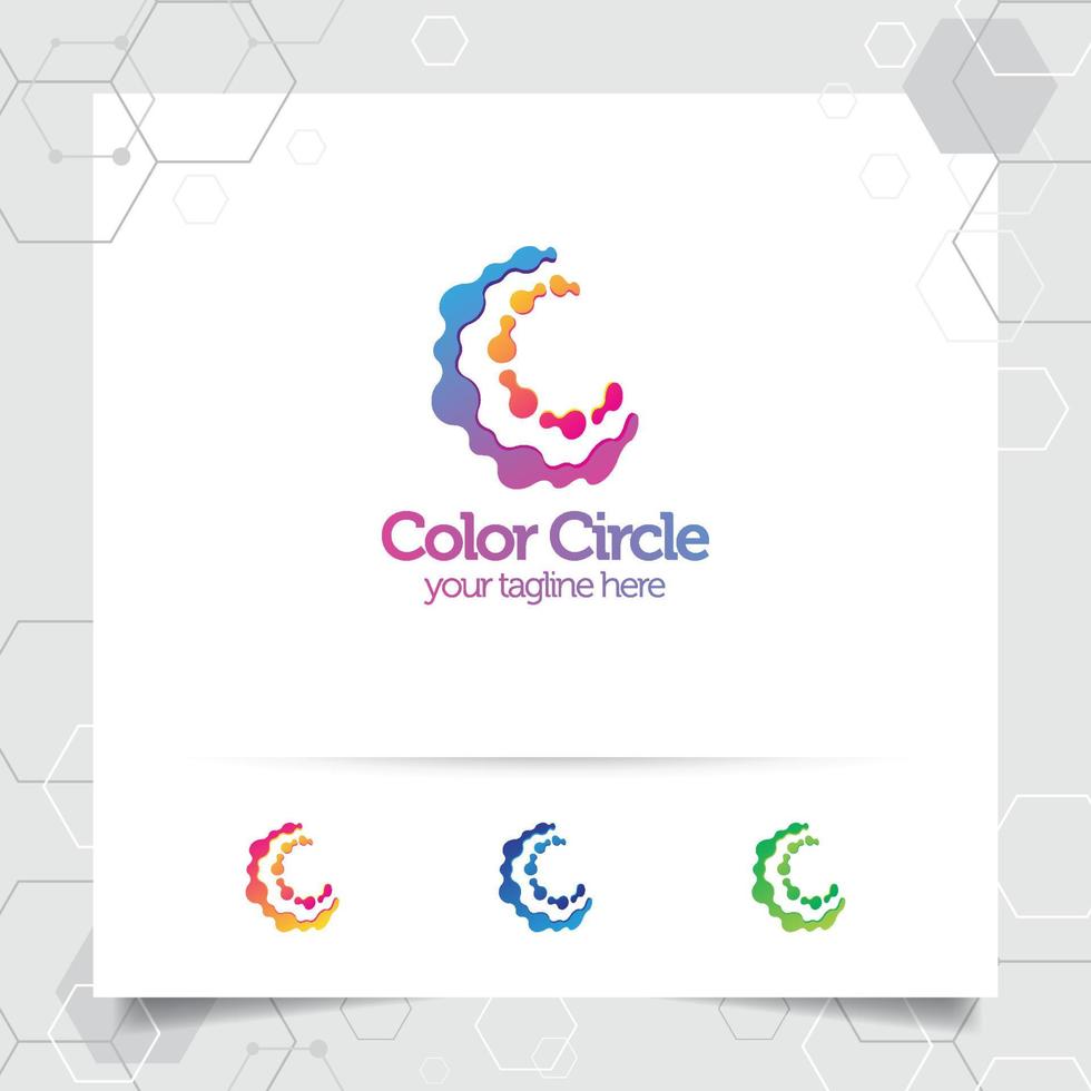 logo digitale lettera c disegno vettoriale con pixel colorati moderni per tecnologia, software, studio, app e business.