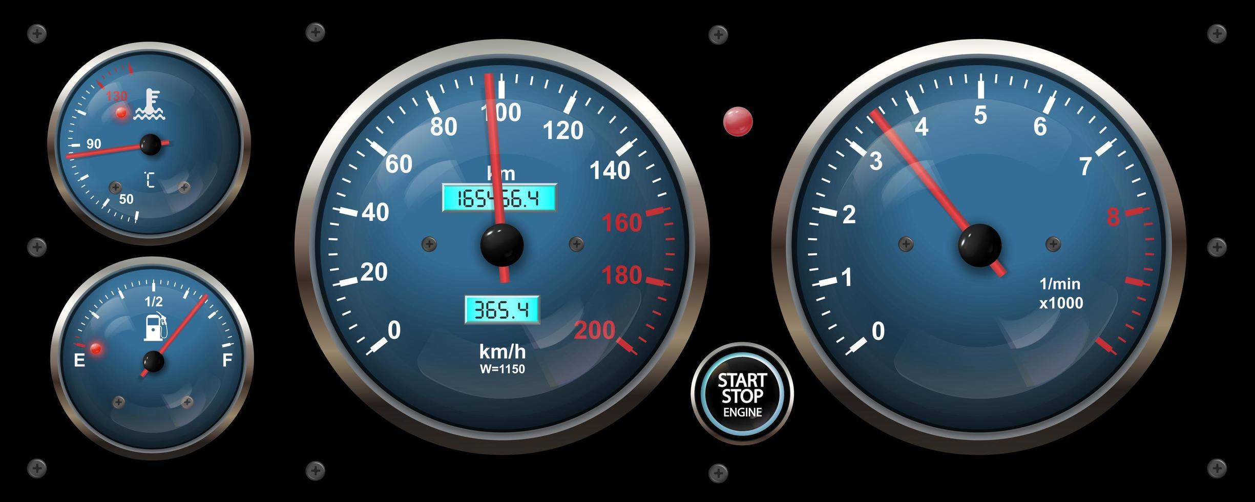 tachimetro del cruscotto dell'auto, indicatore del contagiri, temperatura  del carburante e del motore indicatori di luce a led digitali vettoriali  elementi isolati realistici degli indicatori del pannello del cruscotto  dell'auto 5092774 Arte