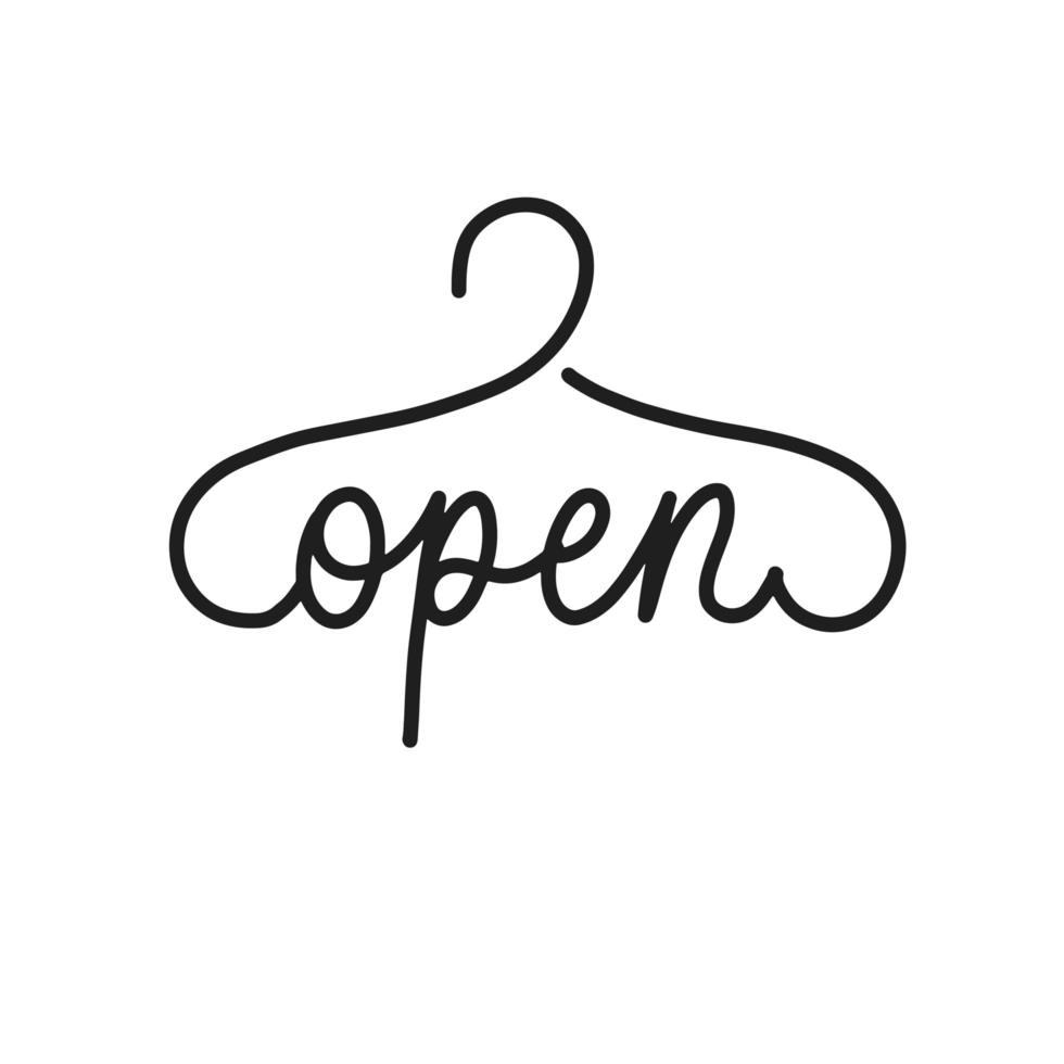 iscrizione calligrafica aperta, sull'appendiabiti, logo del negozio. vettore