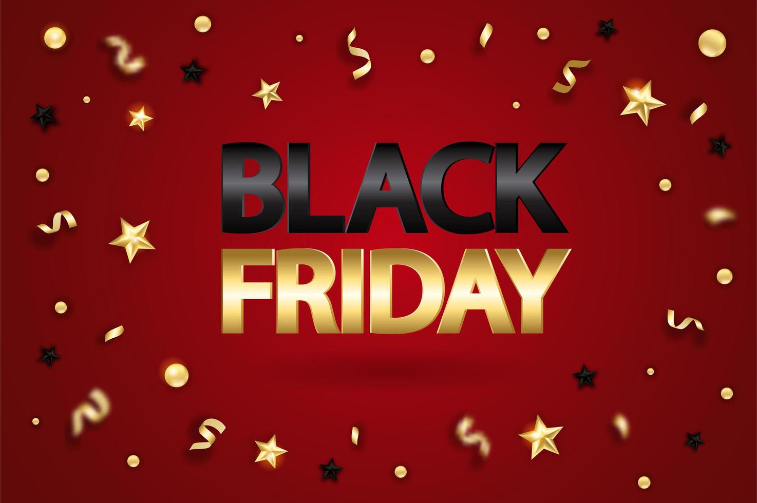 poster di vendita del venerdì nero con stella d'oro, palla e nastro. modello vettoriale di vendita venerdì nero