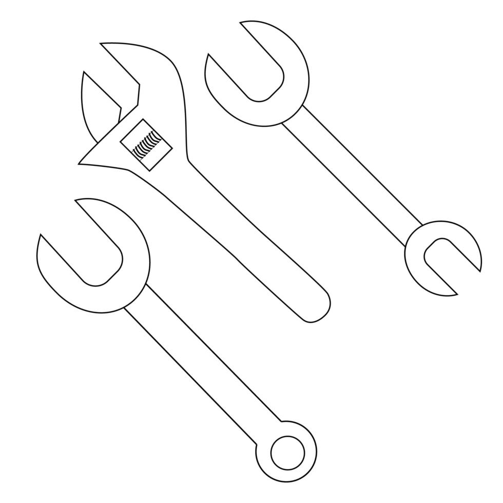 insieme dell'icona della linea della chiave inglese. illustrazione per tema di riparazione, stile doodle vettore