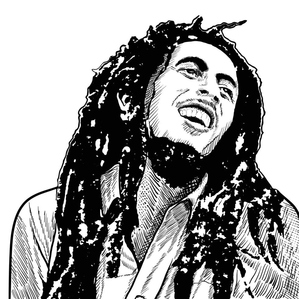 surakarta indonesia, 16 dicembre 2021, illustrazione di bob marley su sfondo bianco vettore