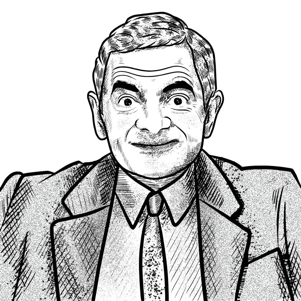 surakarta indonesia - 11 dicembre 2021, Rowan Atkinson mr. illustrazione di fagiolo su sfondo bianco vettore