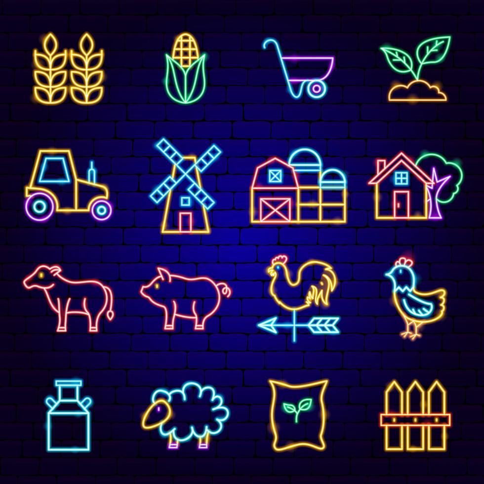 icone al neon di agricoltura vettore