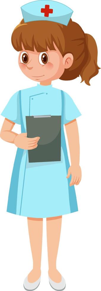 simpatico personaggio dei cartoni animati di infermiera su sfondo bianco vettore