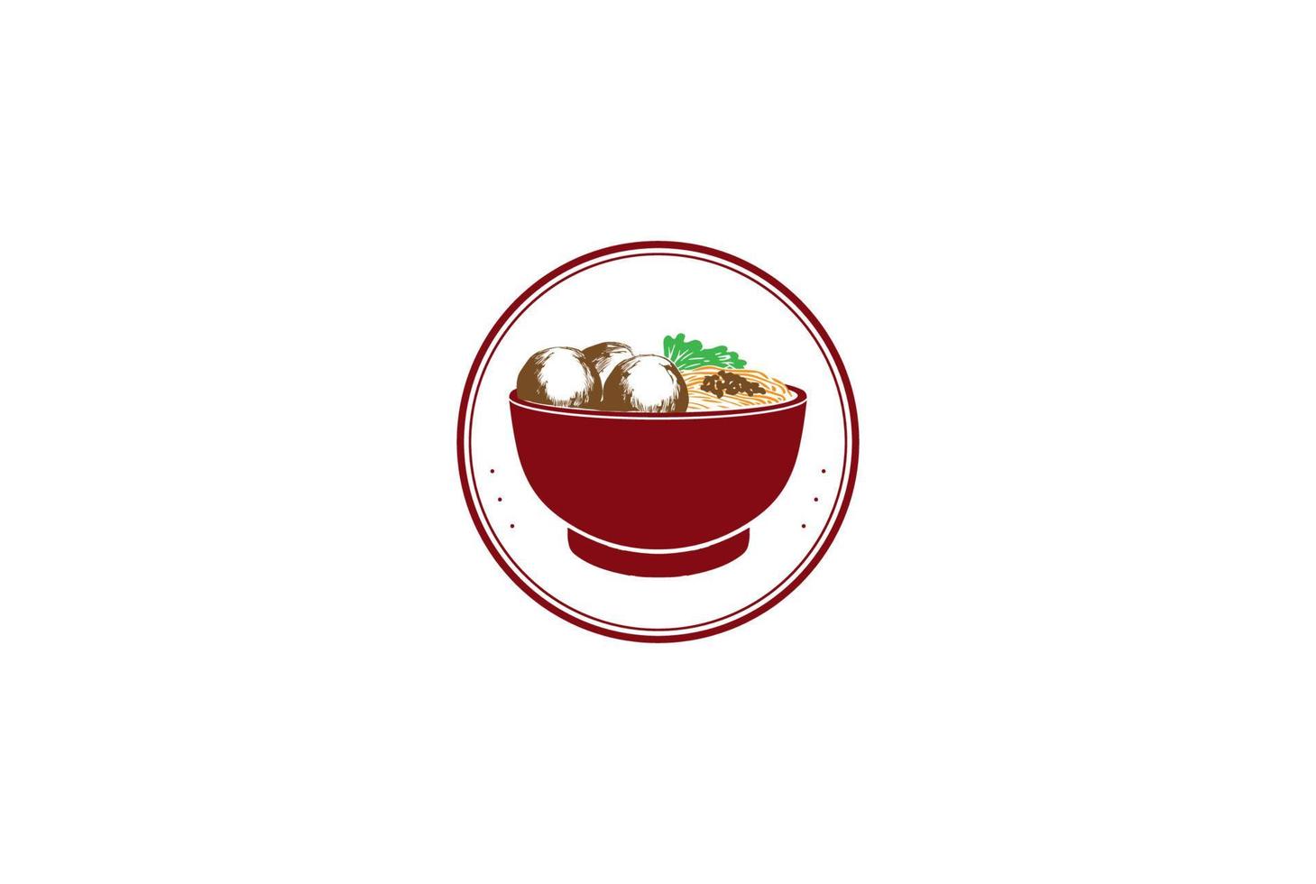 noodle vintage retrò con ciotola rossa per asiatico giapponese coreano cibo orientale ristorante logo design vector