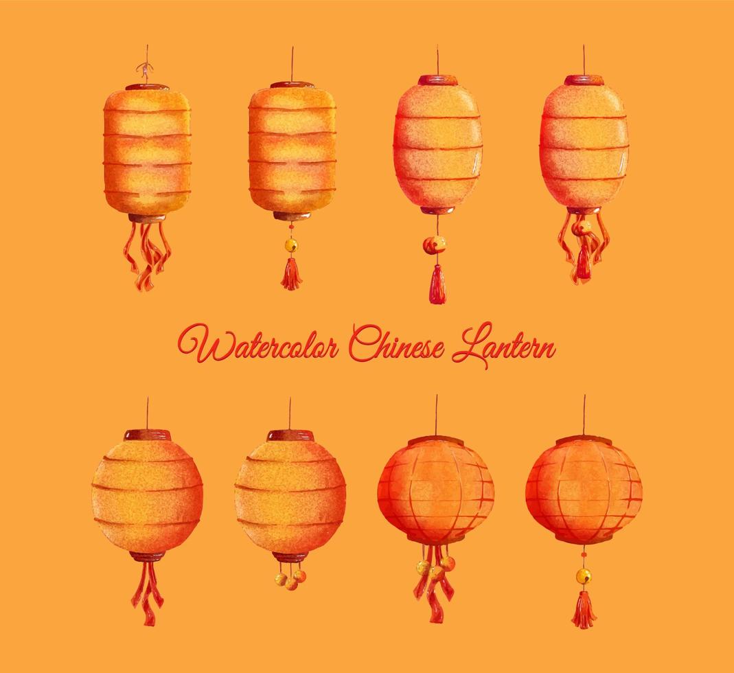 set di lanterna cinese del nuovo anno dell'acquerello vettore