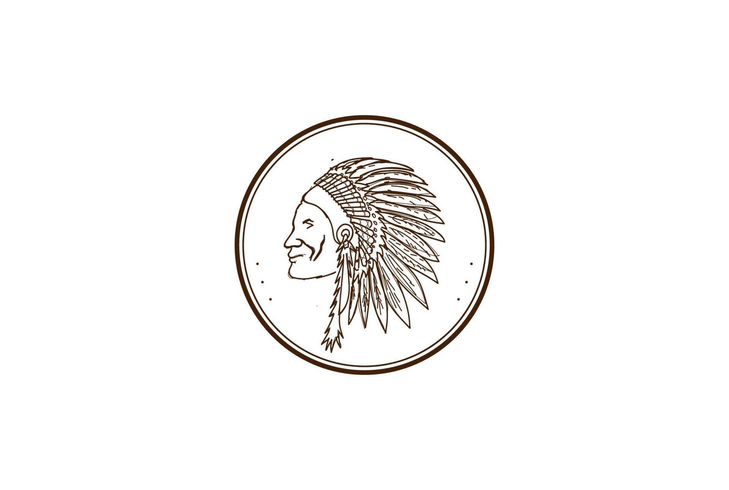 vettore di design del logo del copricapo del capo indiano nativo americano vintage retrò