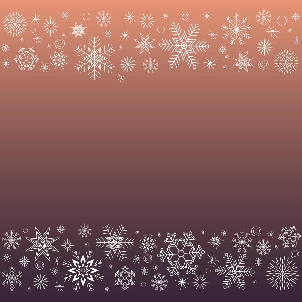 bordo di fiocchi di neve bianchi su uno sfondo sfumato dal beige al viola vettore