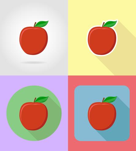 Icone piane stabilite di frutti della mela con l&#39;illustrazione di vettore dell&#39;ombra