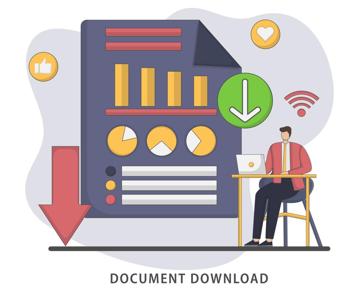 il documento di illustrazione vettoriale scarica il concetto di design piatto. icona del documento e pc desktop. download di file concetti, elementi grafici per banner web, siti web, infografiche.