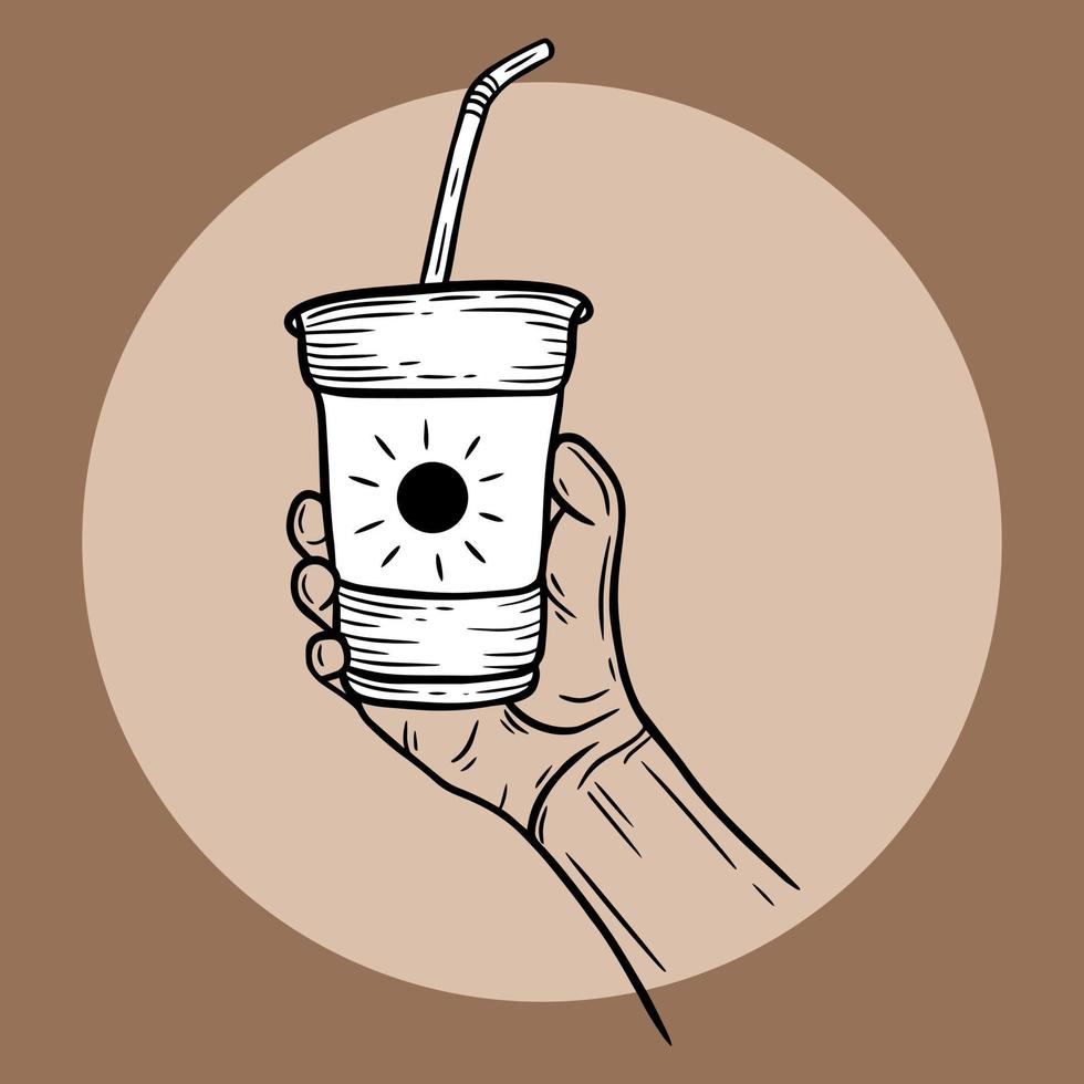 illustrazione disegnata a mano dei ristoranti del caffè del menu della tazza di vetro del negozio del dessert della bevanda della crema del caffè della stretta vettore
