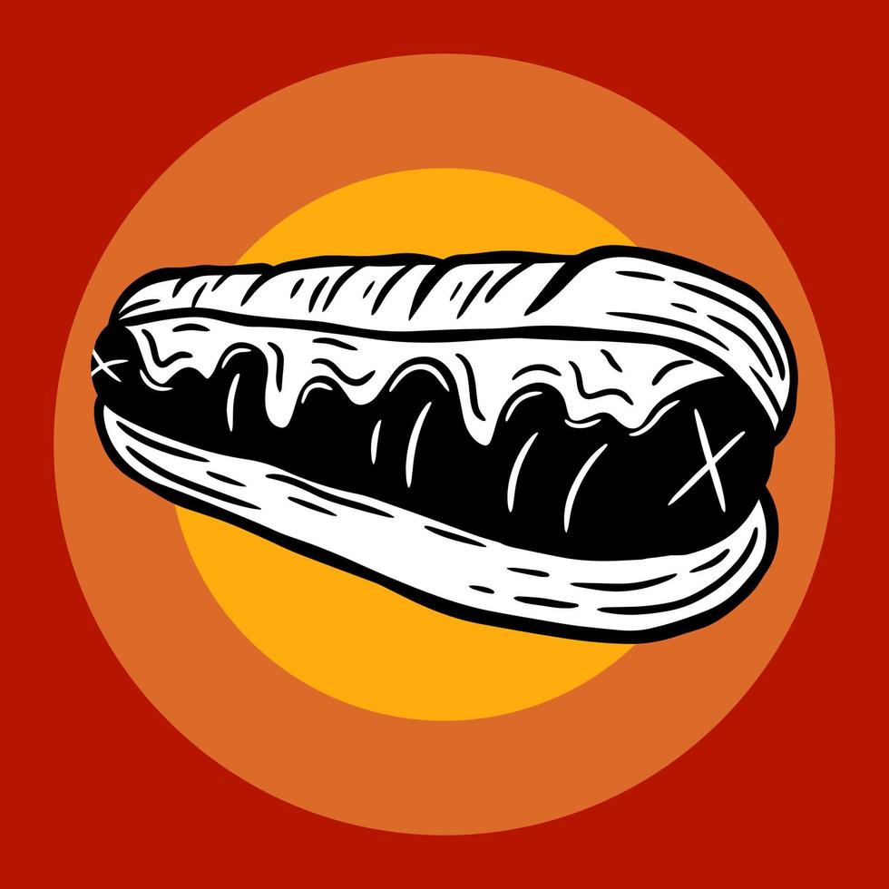 illustrazione disegnata a mano dei ristoranti del caffè del menu di imballaggio degli alimenti a rapida preparazione del formaggio del panino dell'hotdog della pizza vettore