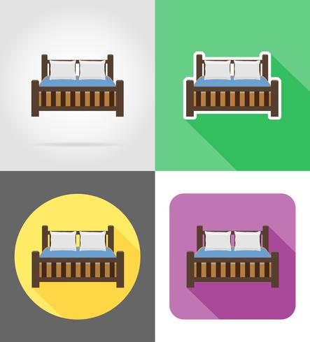 illustrazione piana di vettore delle icone piane della mobilia del letto
