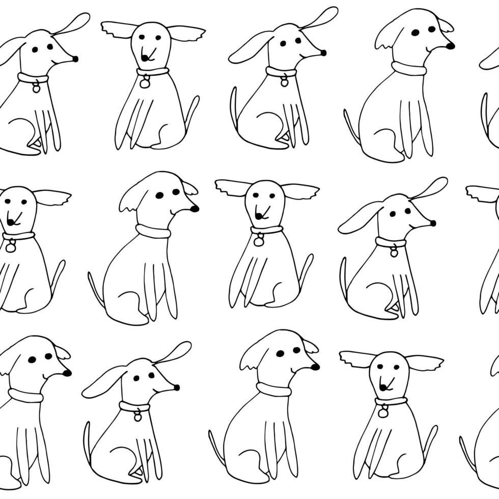 modello senza cuciture di cani. icona di doodle disegnato a mano. , scandinavo, nordico, minimalismo, monocromatico. animali domestici animali carta da imballaggio tessile sfondo vettore