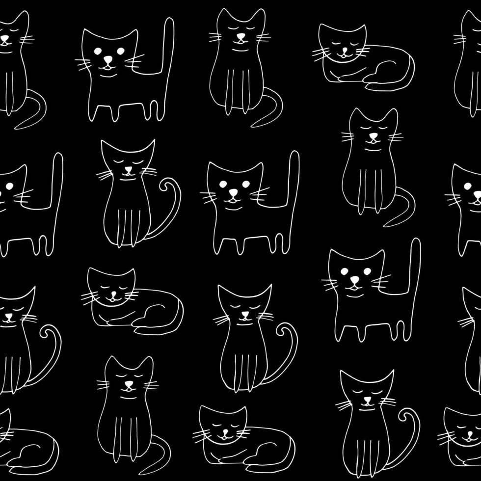 modello senza cuciture di gatti. icona di doodle disegnato a mano. , scandinavo, nordico, minimalismo, monocromatico. animali domestici animali carta da imballaggio tessile sfondo vettore