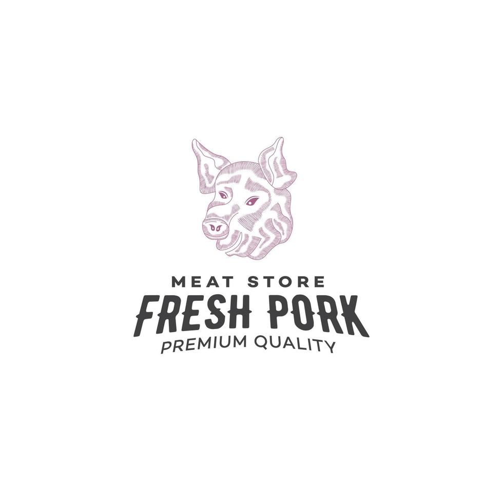 carne di maiale logo design modello vettore premium, maiale, maiale, porcellino, macelleria, carne fresca, mercato macellaio