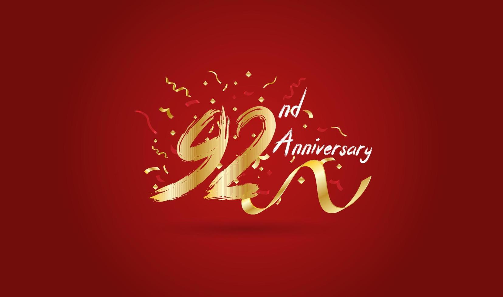 sfondo di celebrazione dell'anniversario. con il 92° numero in oro e con le parole celebrazione dell'anniversario d'oro. vettore