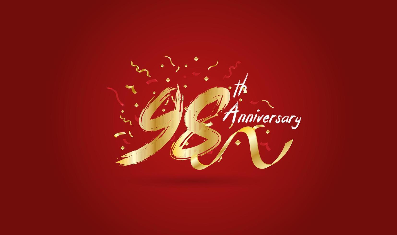 sfondo di celebrazione dell'anniversario. con il 98° numero in oro e con le parole celebrazione dell'anniversario d'oro. vettore