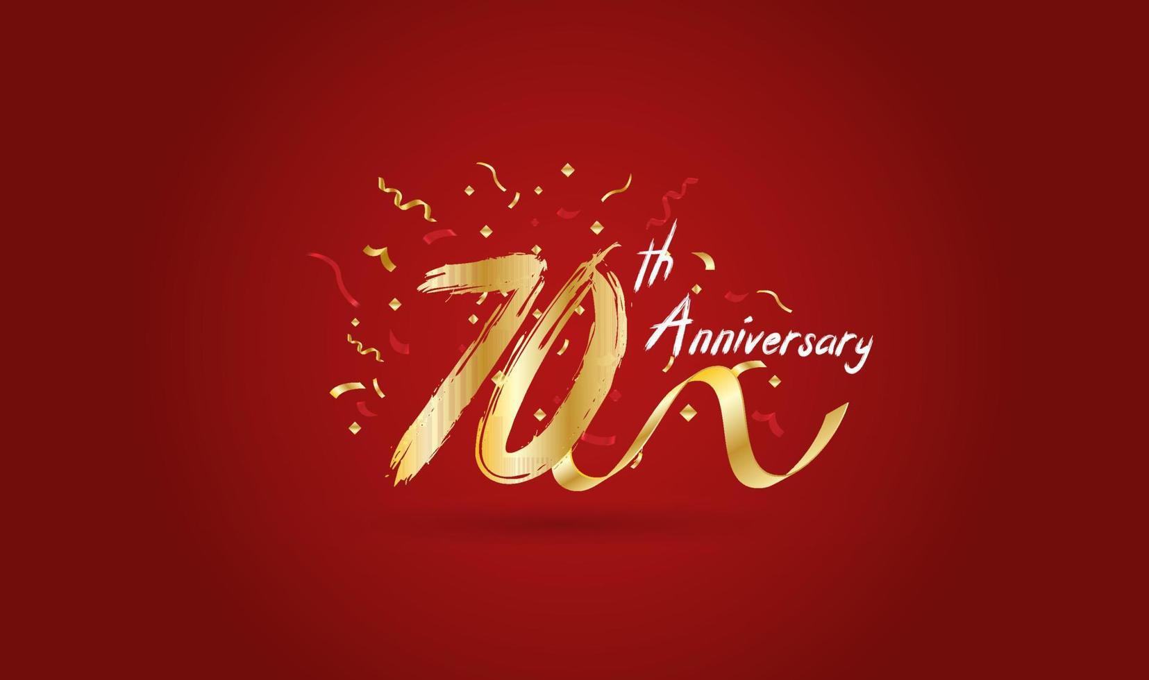 celebrazione dell'anniversario con il 70° numero in oro e con le parole celebrazione dell'anniversario d'oro. vettore