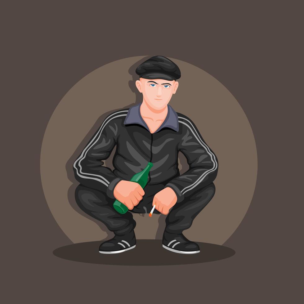 gopnik russo street gangster personaggio cartone animato illustrazione vettore
