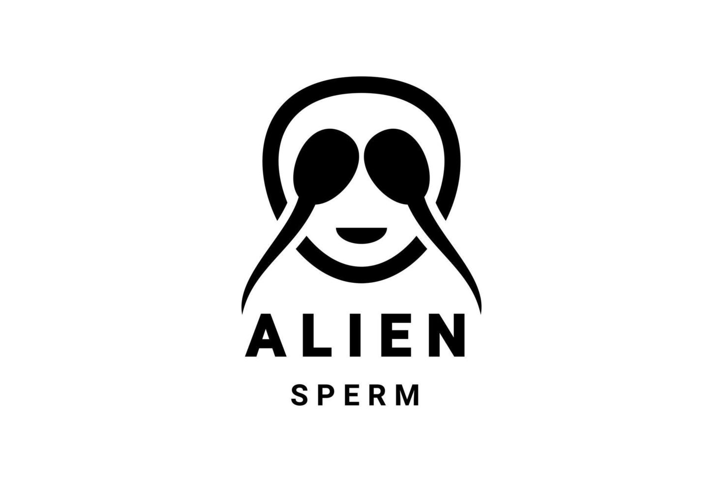 doppio significato logo design combinazione di faccia aliena e sperma vettore