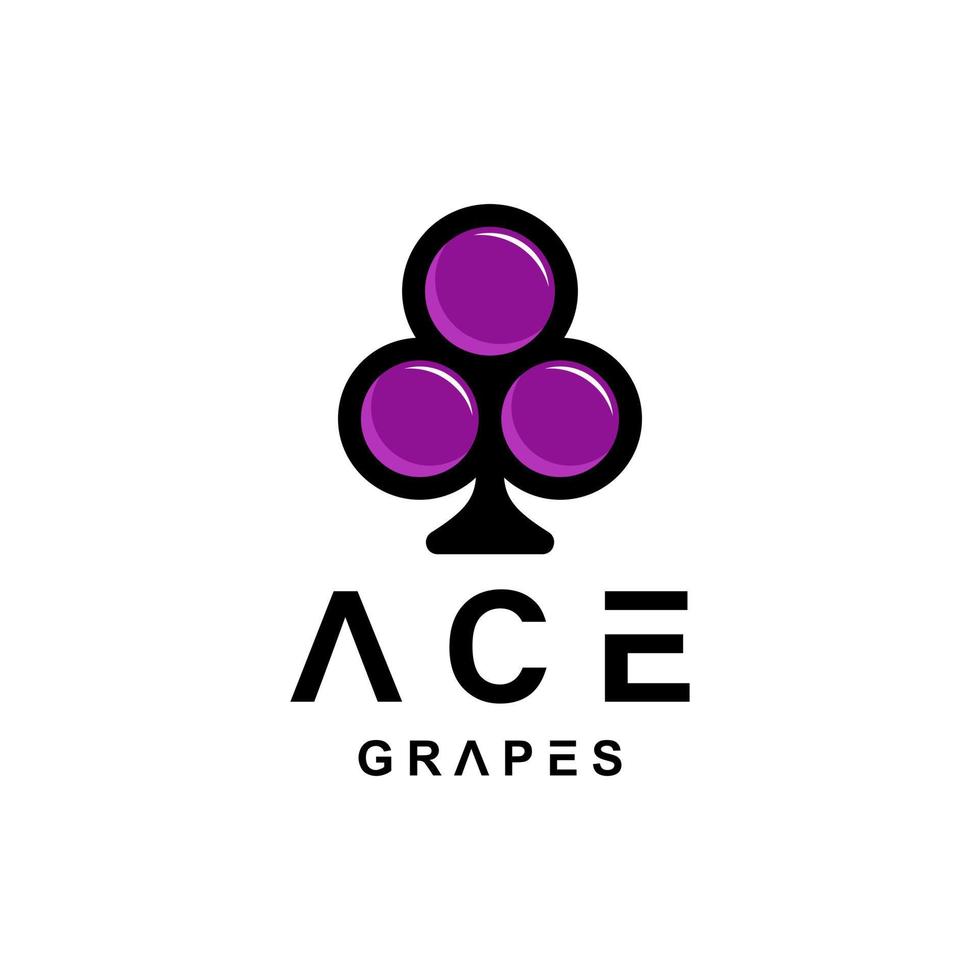 combinazione asso card e chat frutta uva su sfondo bianco, modello di progettazione logo vettoriale modificabile