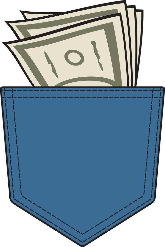 soldi nell'illustrazione di vettore di colore della tasca