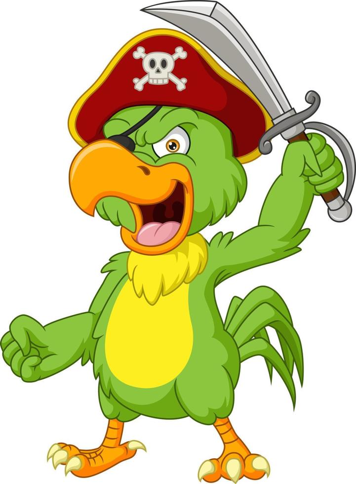 pappagallo pirata dei cartoni animati che tiene una spada vettore