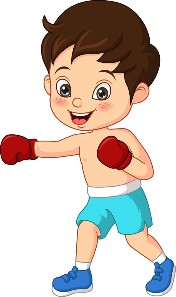 cartone animato carino ragazzino boxe vettore