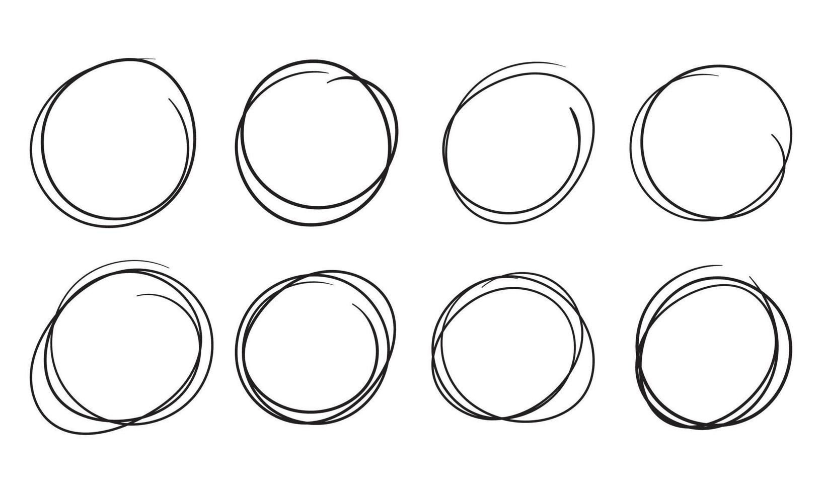 insieme di schizzo della linea del cerchio disegnato a mano. scarabocchio circolare vettoriale doodle cerchi rotondi per elemento di design del segno di nota del messaggio