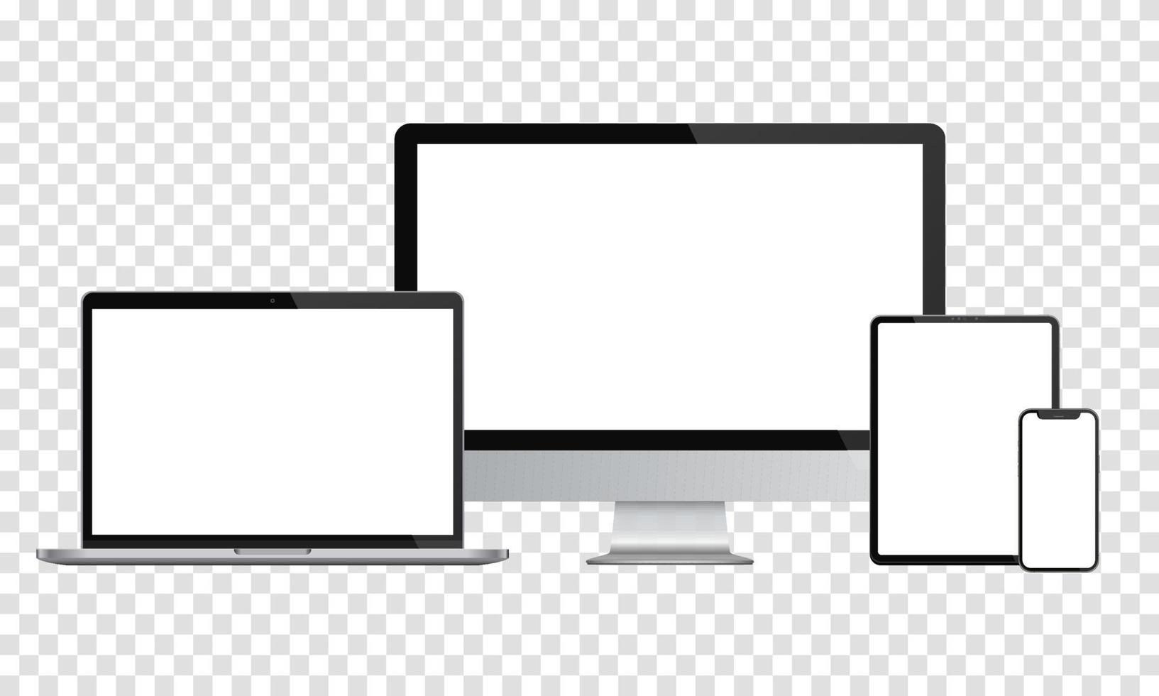 mockup dello schermo del dispositivo. smartphone, tablet, laptop e monitor, con schermo vuoto per il tuo design. vettore eps10