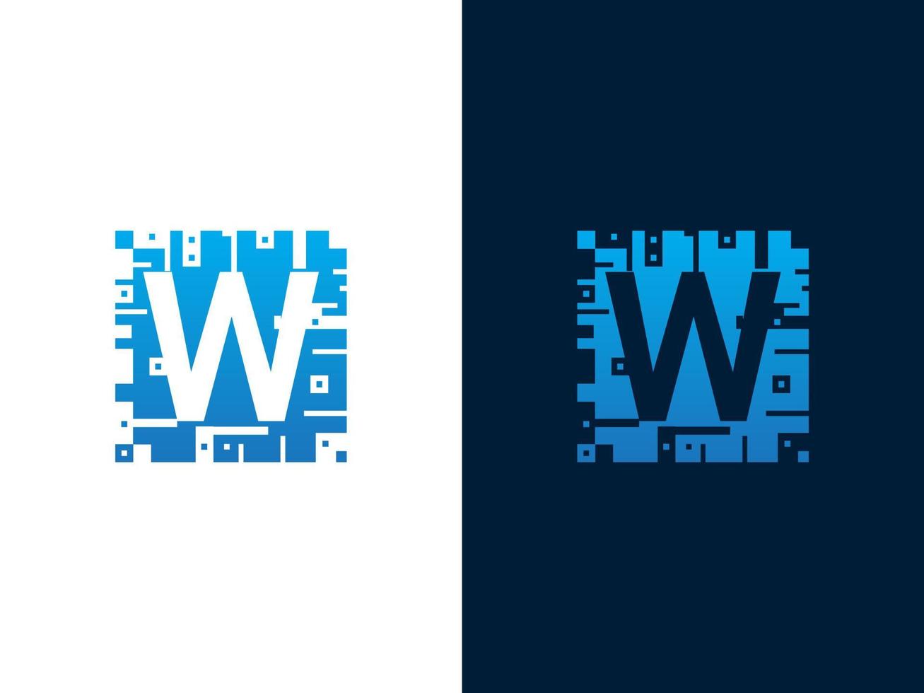 lettera iniziale w e design del logo vettoriale con chip card